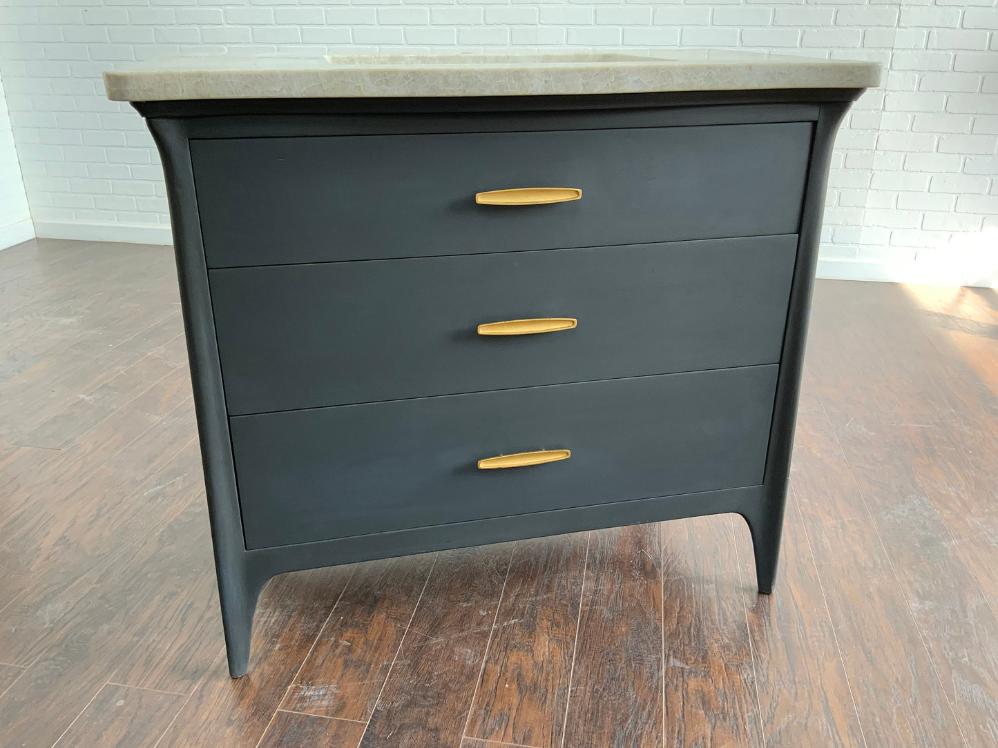 Vintage 3 Drawer MCM Design Bathroom Vanity - Charcoal