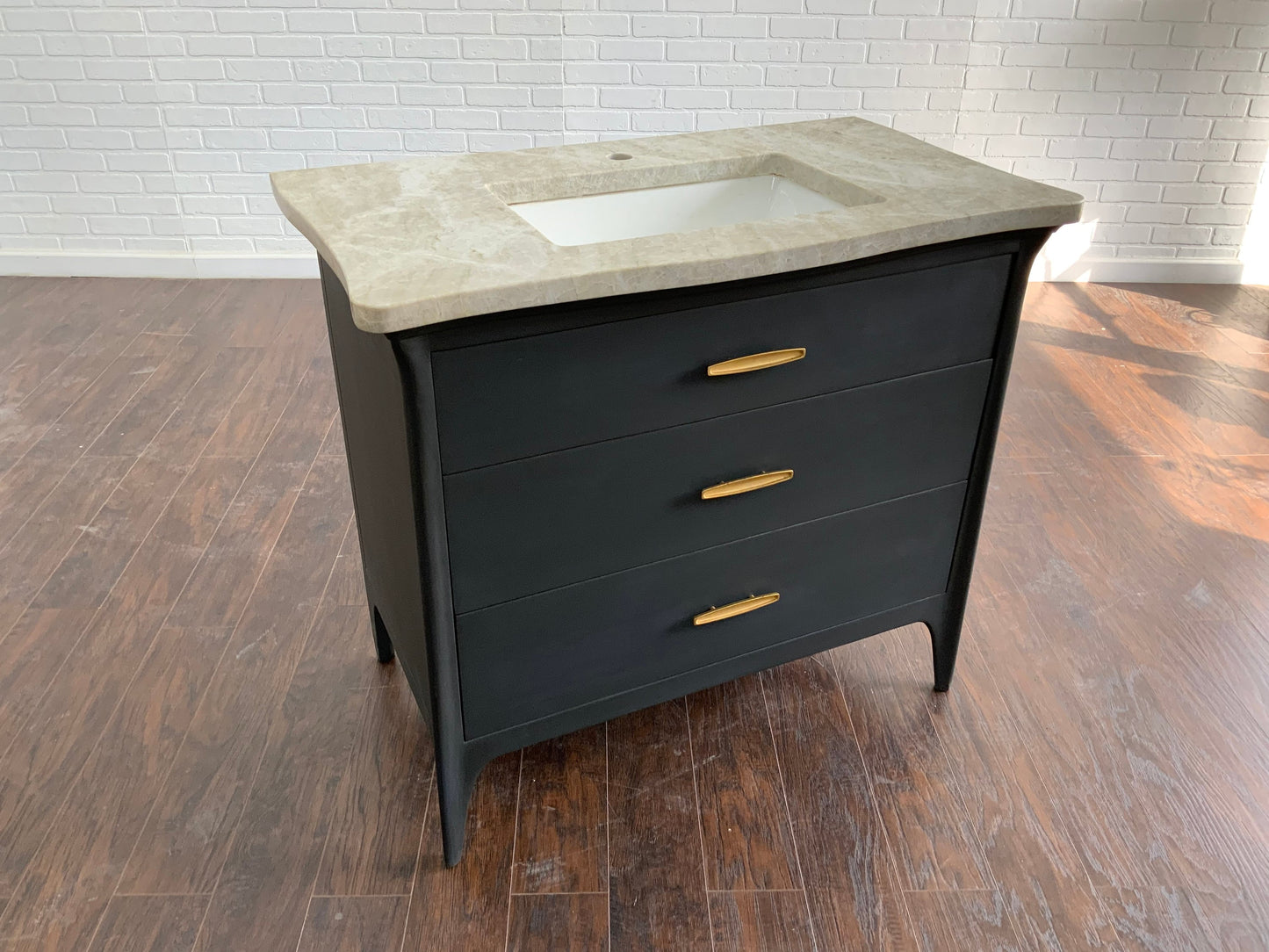 Vintage 3 Drawer MCM Design Bathroom Vanity - Charcoal