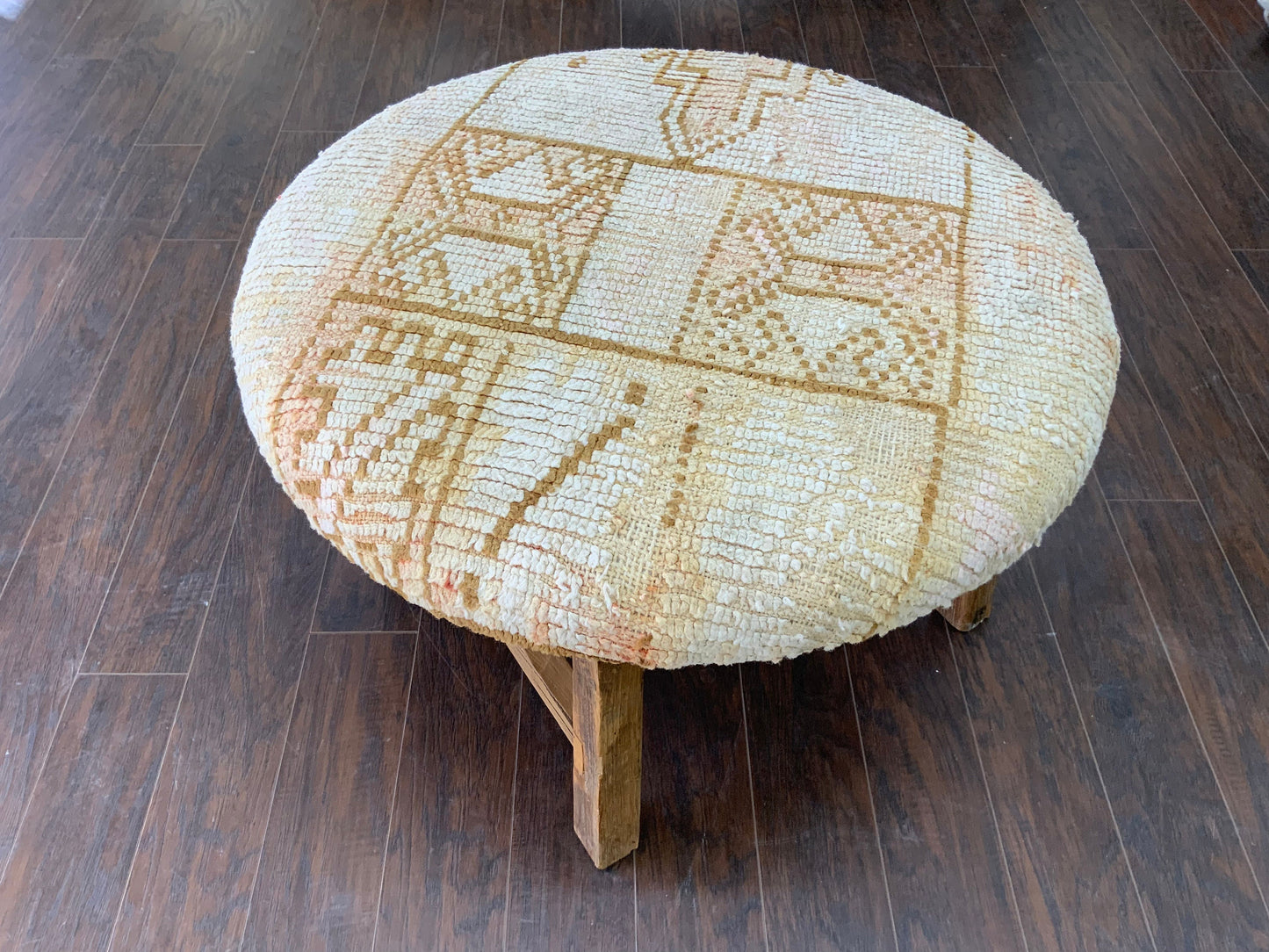 Handcrafted Vintage Rug Upholstered Ottoman - Elm Legs