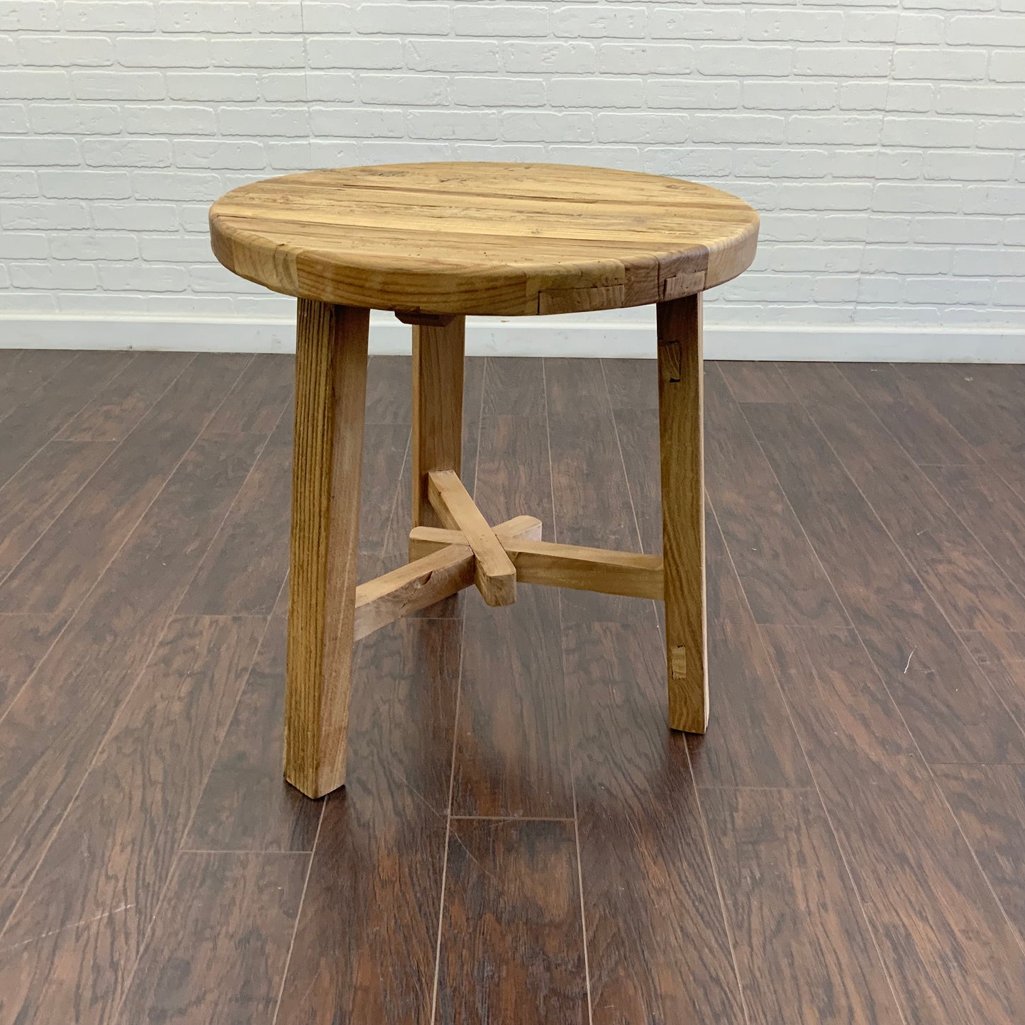 Reclaimed Elm Wood Round Side Table