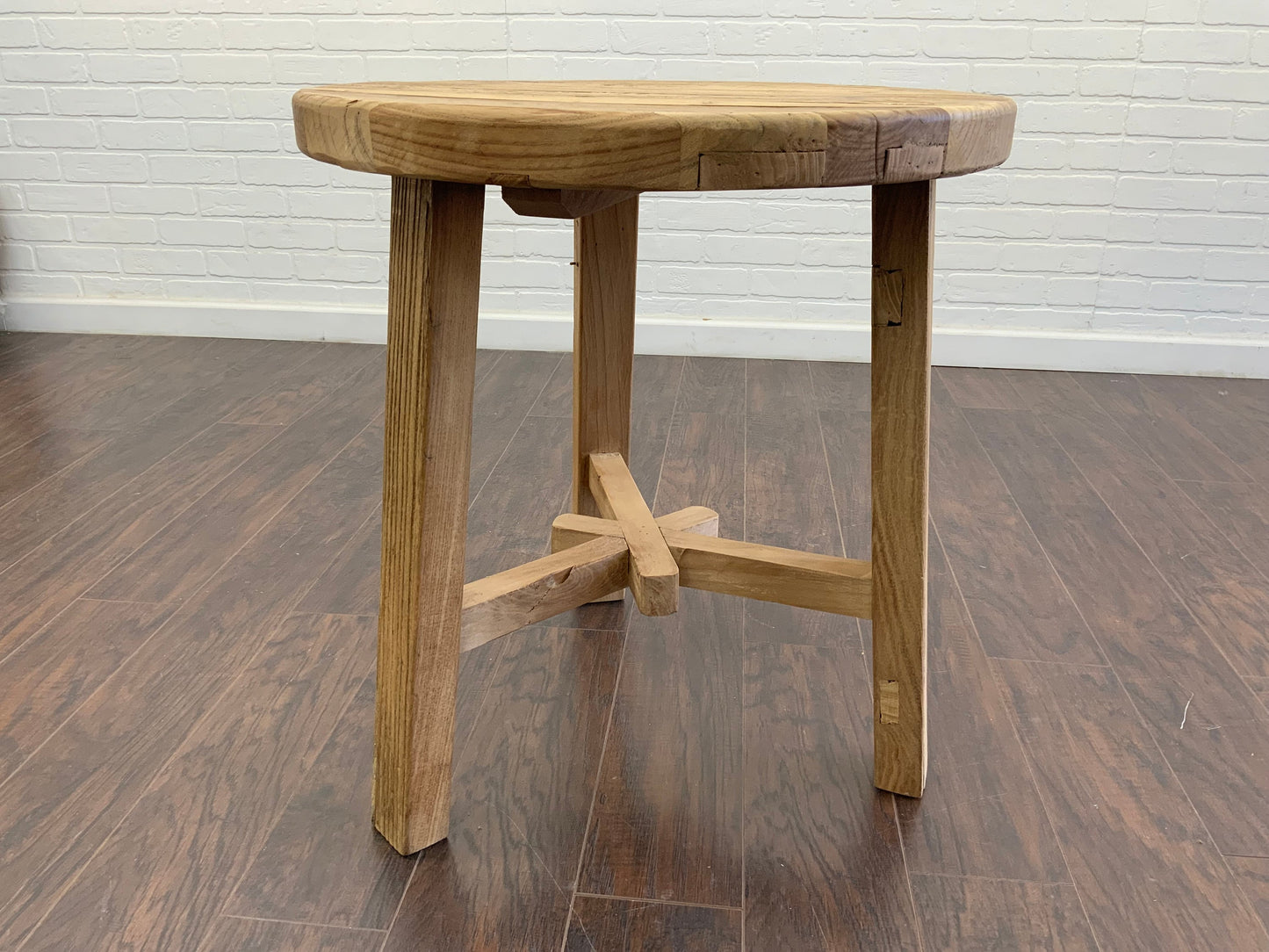 Reclaimed Elm Wood Round Side Table
