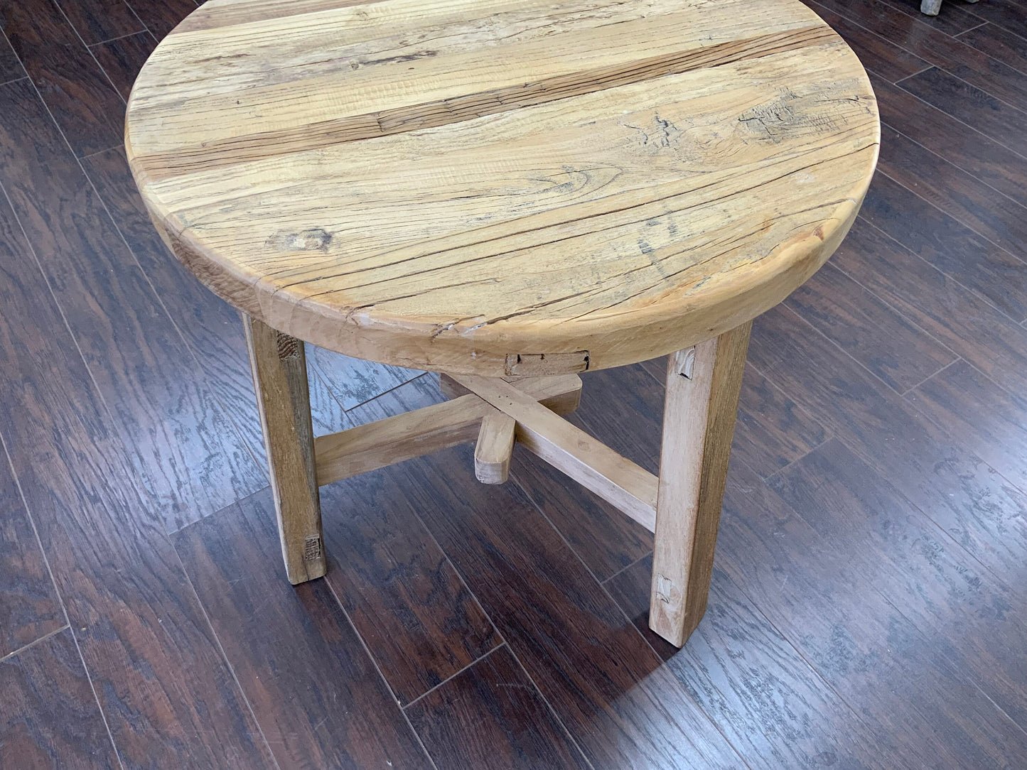 Reclaimed Elm Wood Round Side Table