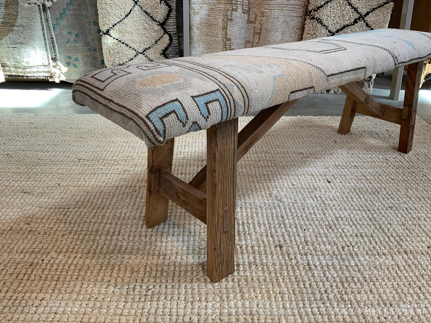 LG - Vintage Rug Upholstered Wood Bench
