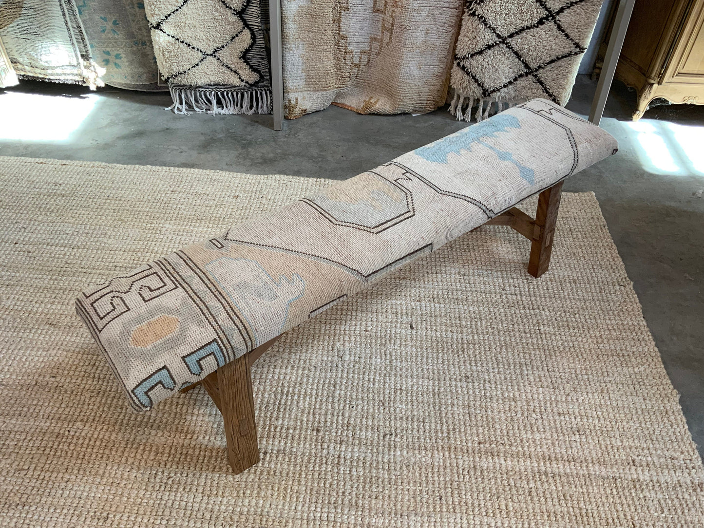 LG - Vintage Rug Upholstered Wood Bench