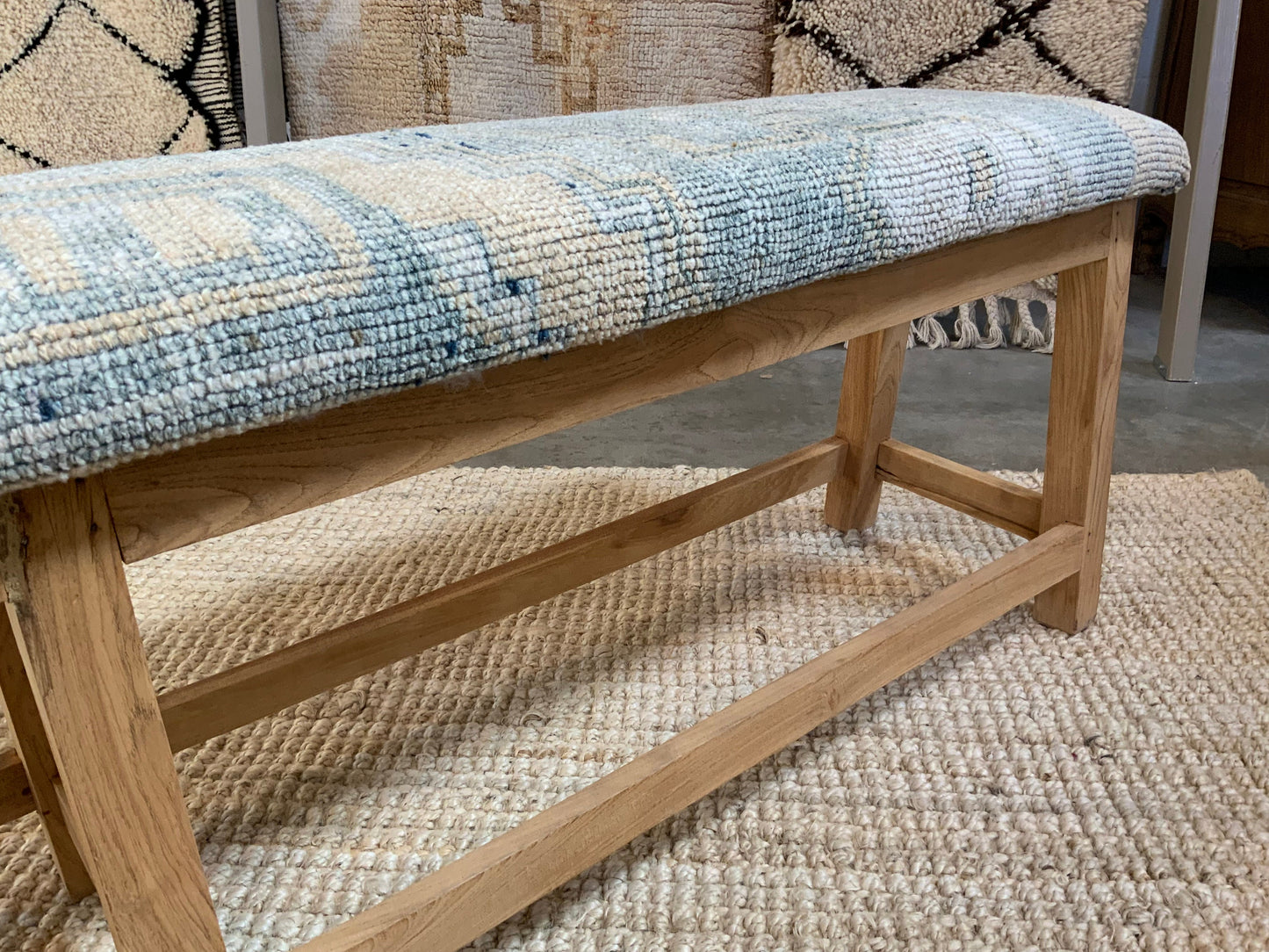 LG - Vintage Rug Upholstered Bleached Wood Bench - A