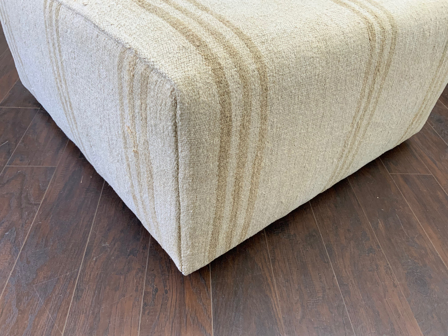 Handcrafted Vintage White Hemp Upholstered Ottoman 3' x 3' - A