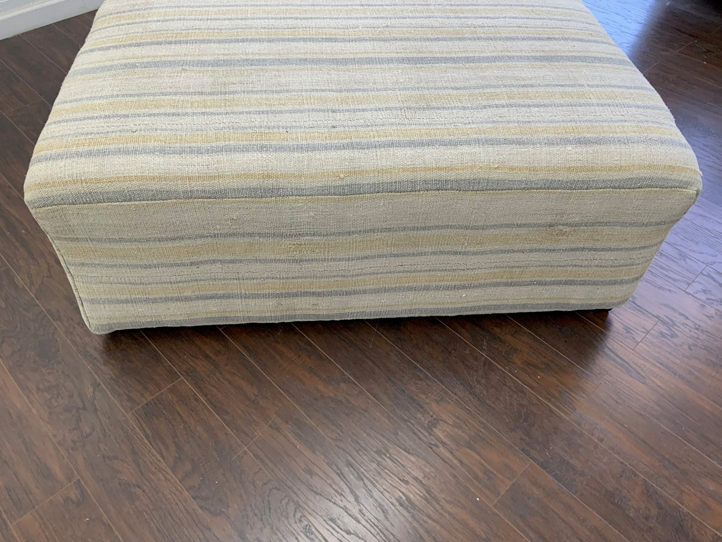 Handcrafted Vintage White Hemp Upholstered Ottoman - XL