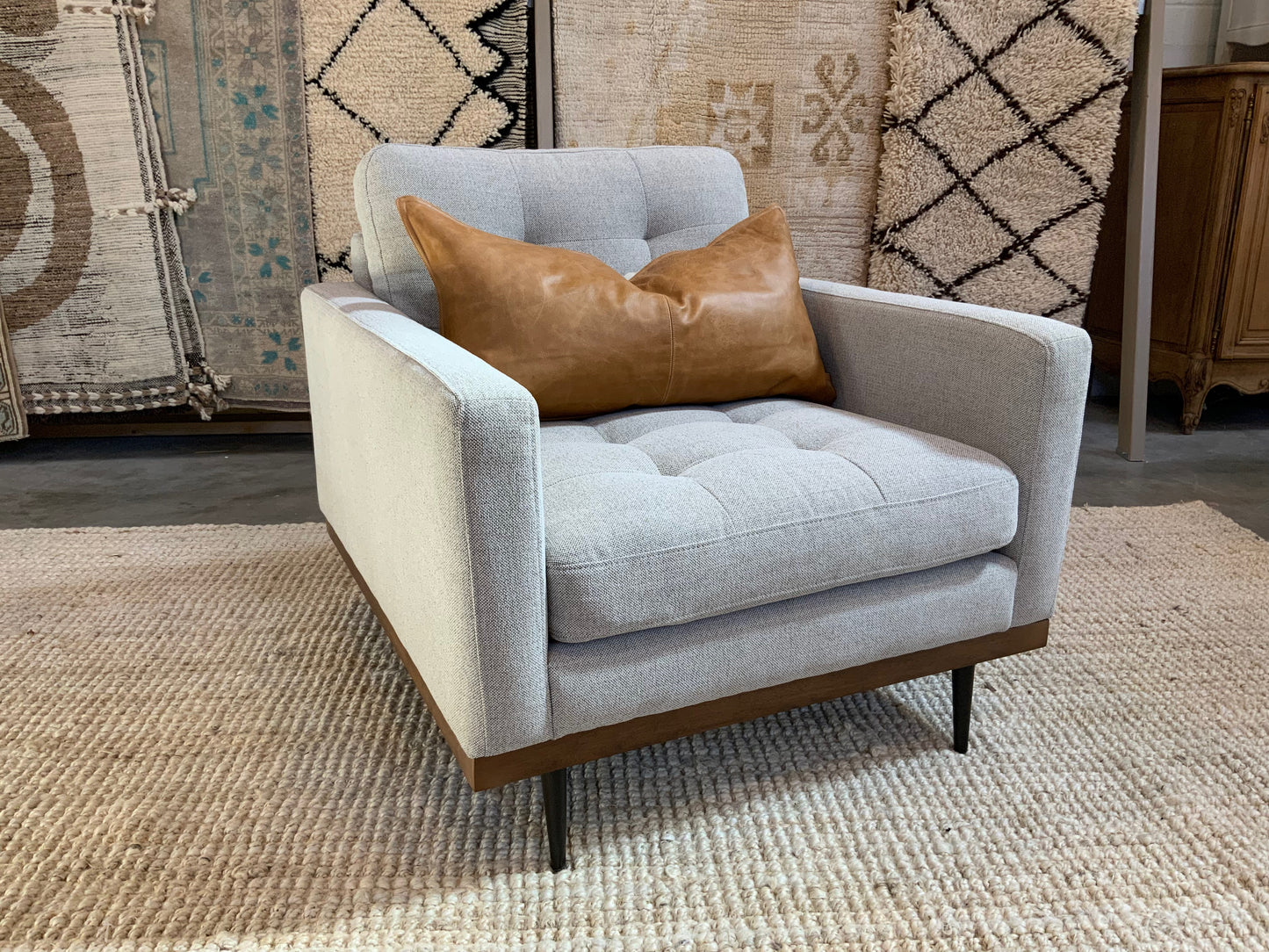Modern Design Upholstered Arm Chairs - Wood Front