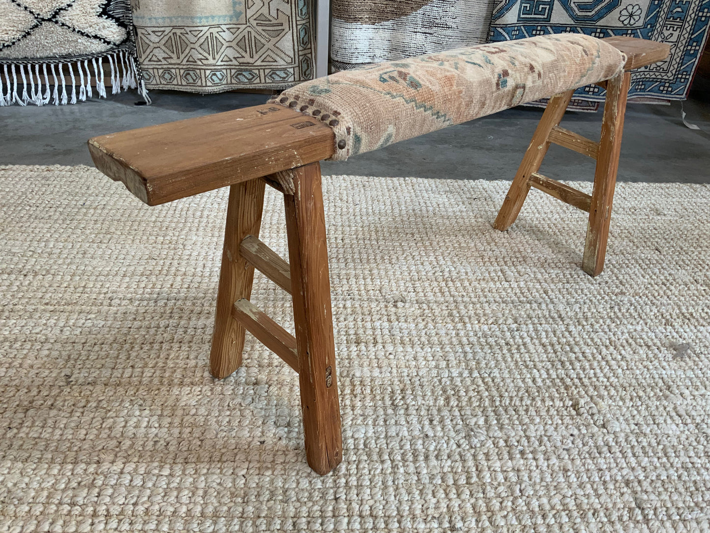 Vintage Turkish Upholstered Entryway Bench - CB108