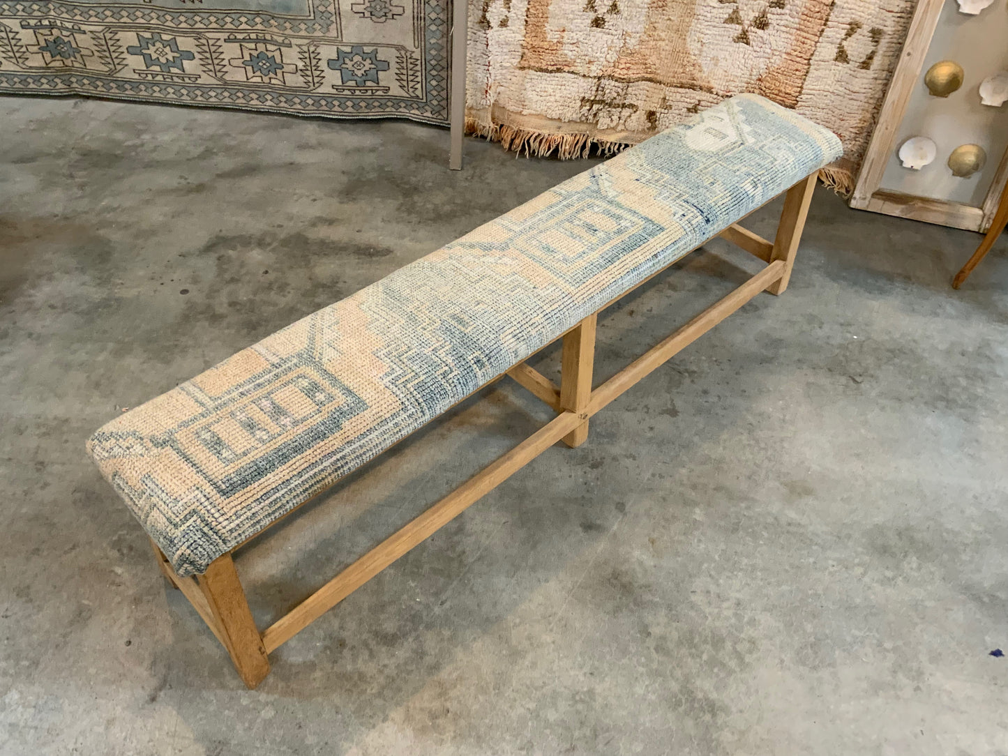 LG - Vintage Rug Upholstered Bleached Wood Bench - B