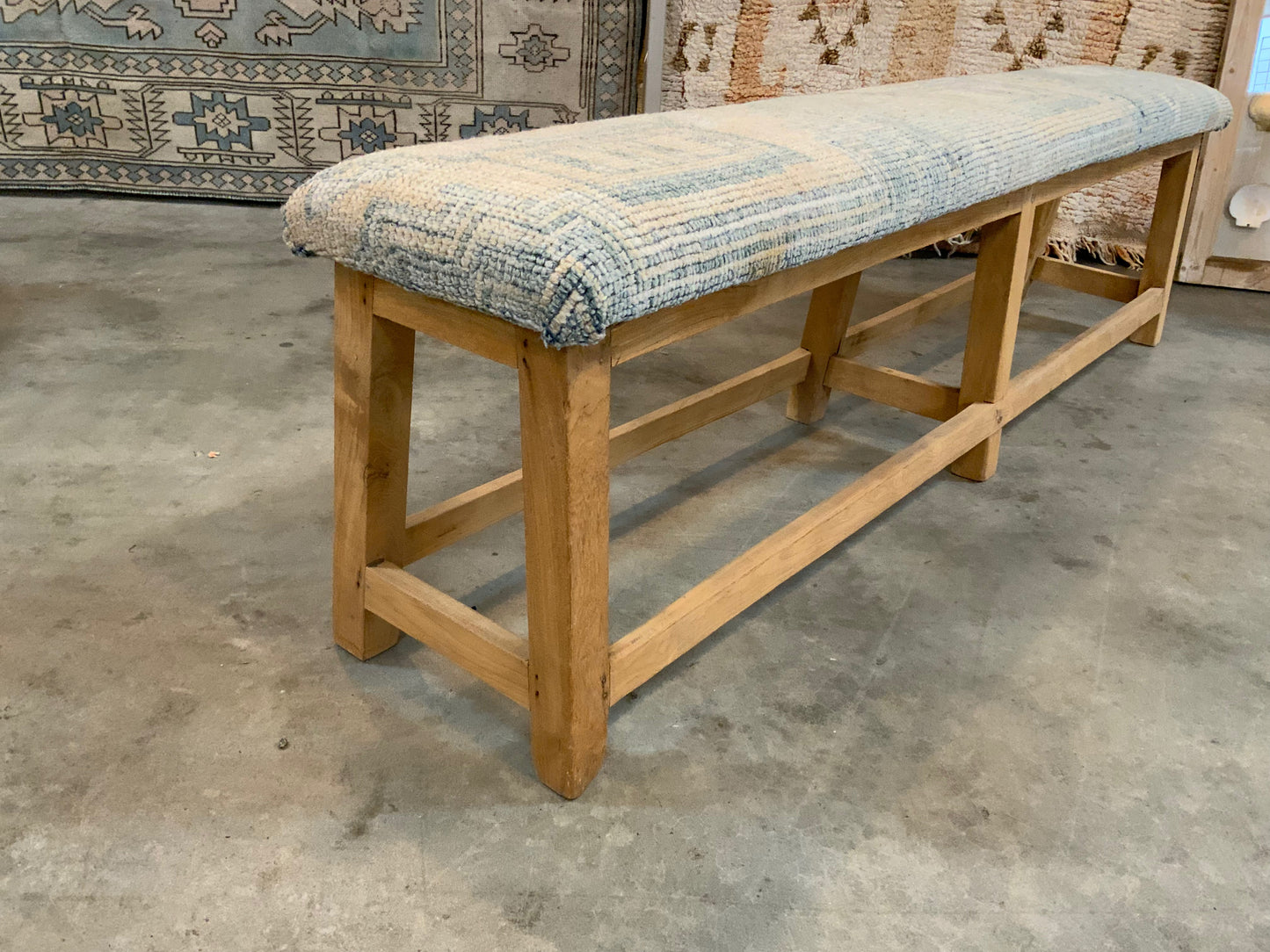 LG - Vintage Rug Upholstered Bleached Wood Bench - B