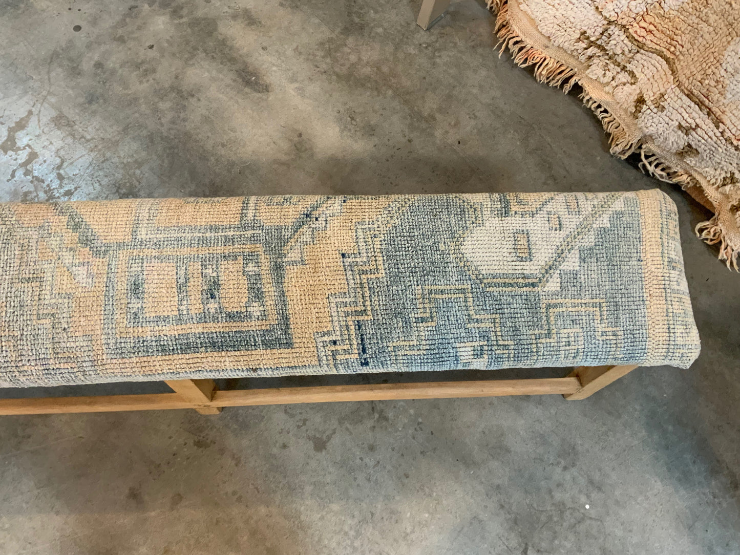 LG - Vintage Rug Upholstered Bleached Wood Bench - B