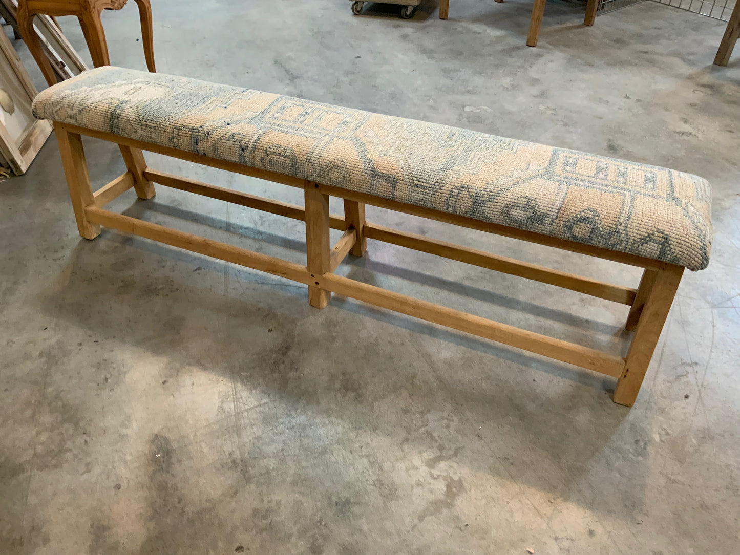 LG - Vintage Rug Upholstered Bleached Wood Bench - B