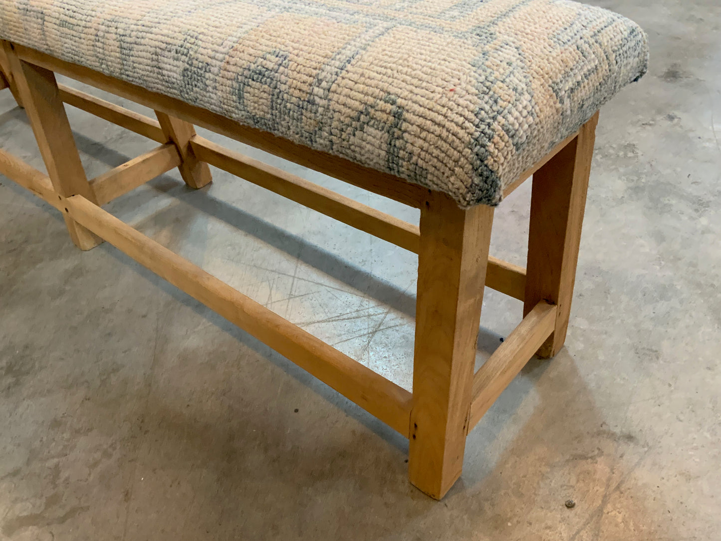 LG - Vintage Rug Upholstered Bleached Wood Bench - B