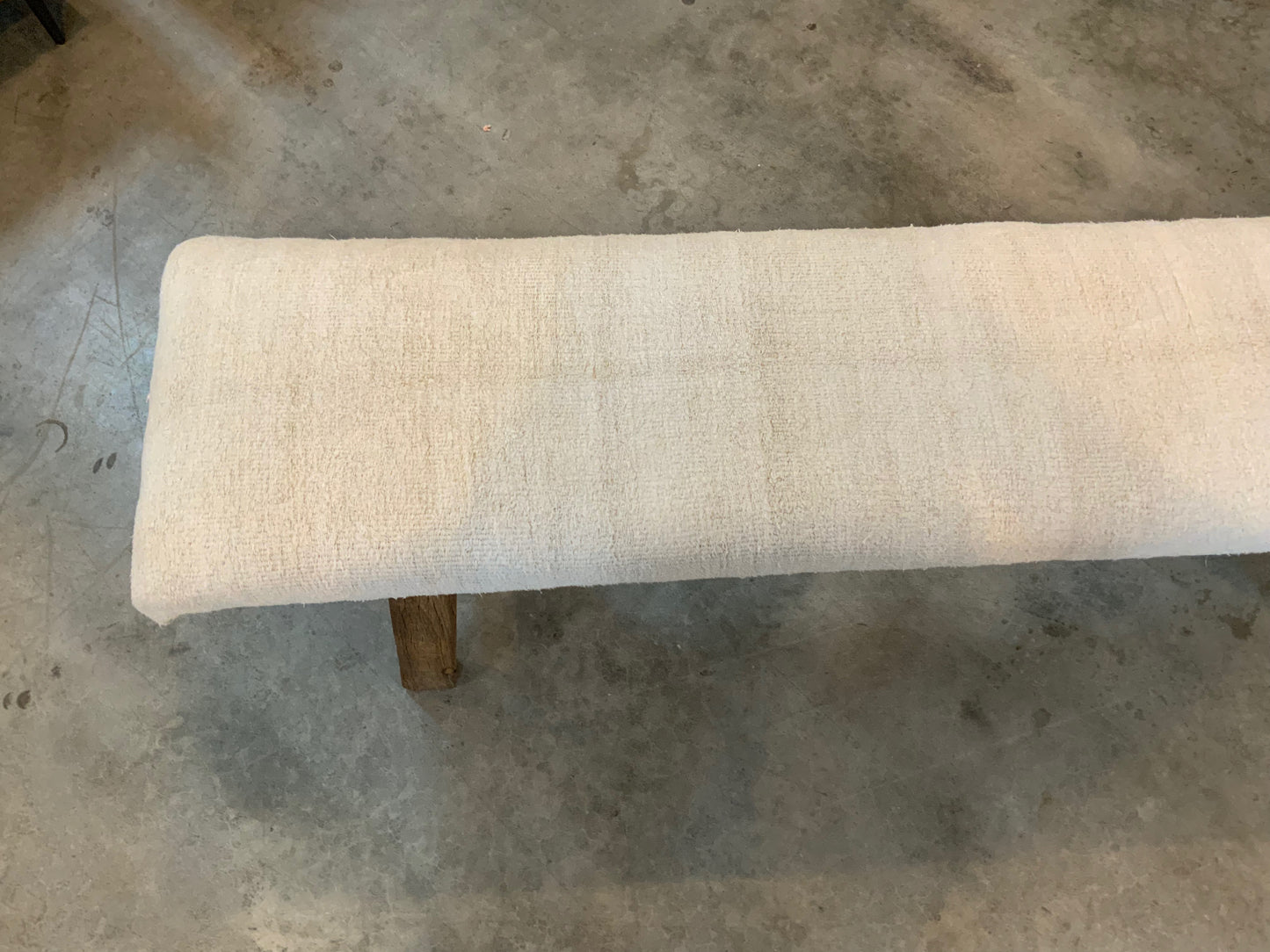 LG - Vintage Rug Upholstered Wood Bench - White Turkish Hemp