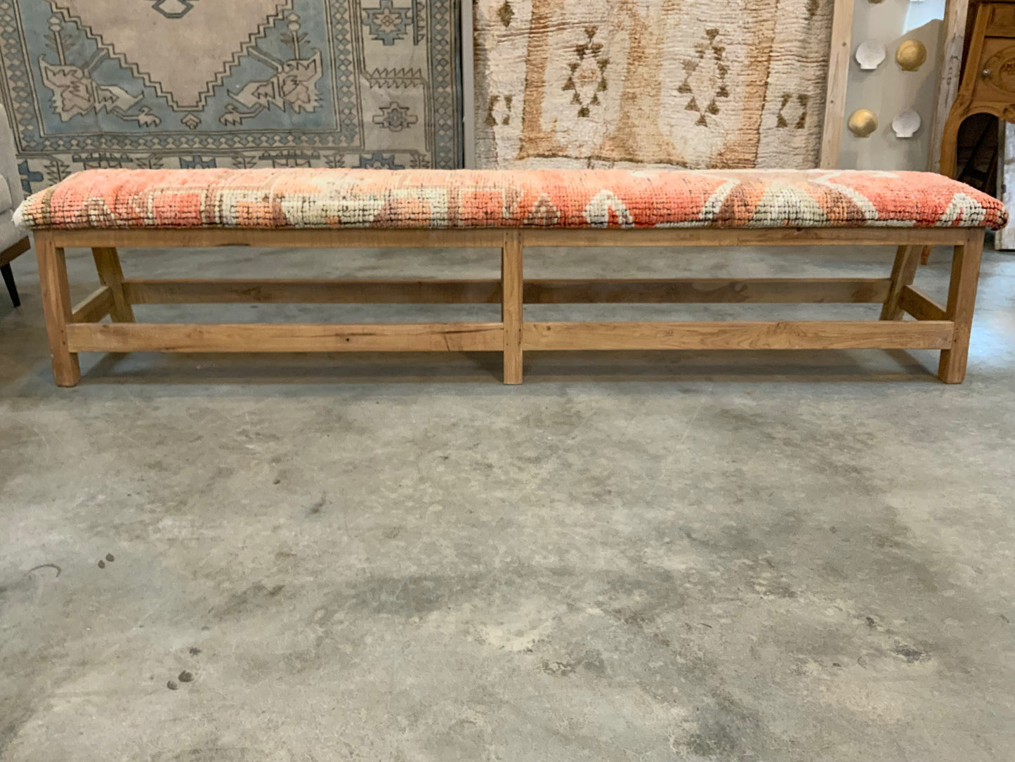 LG - Vintage Rug Upholstered Bleached Wood Bench