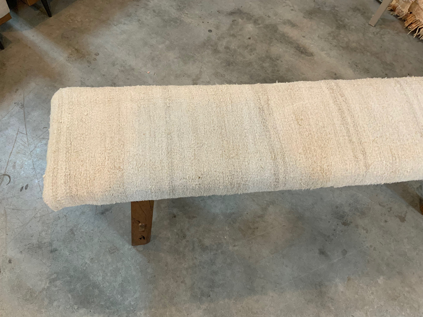 LG - Vintage Rug Upholstered Wood Bench - White Turkish Hemp