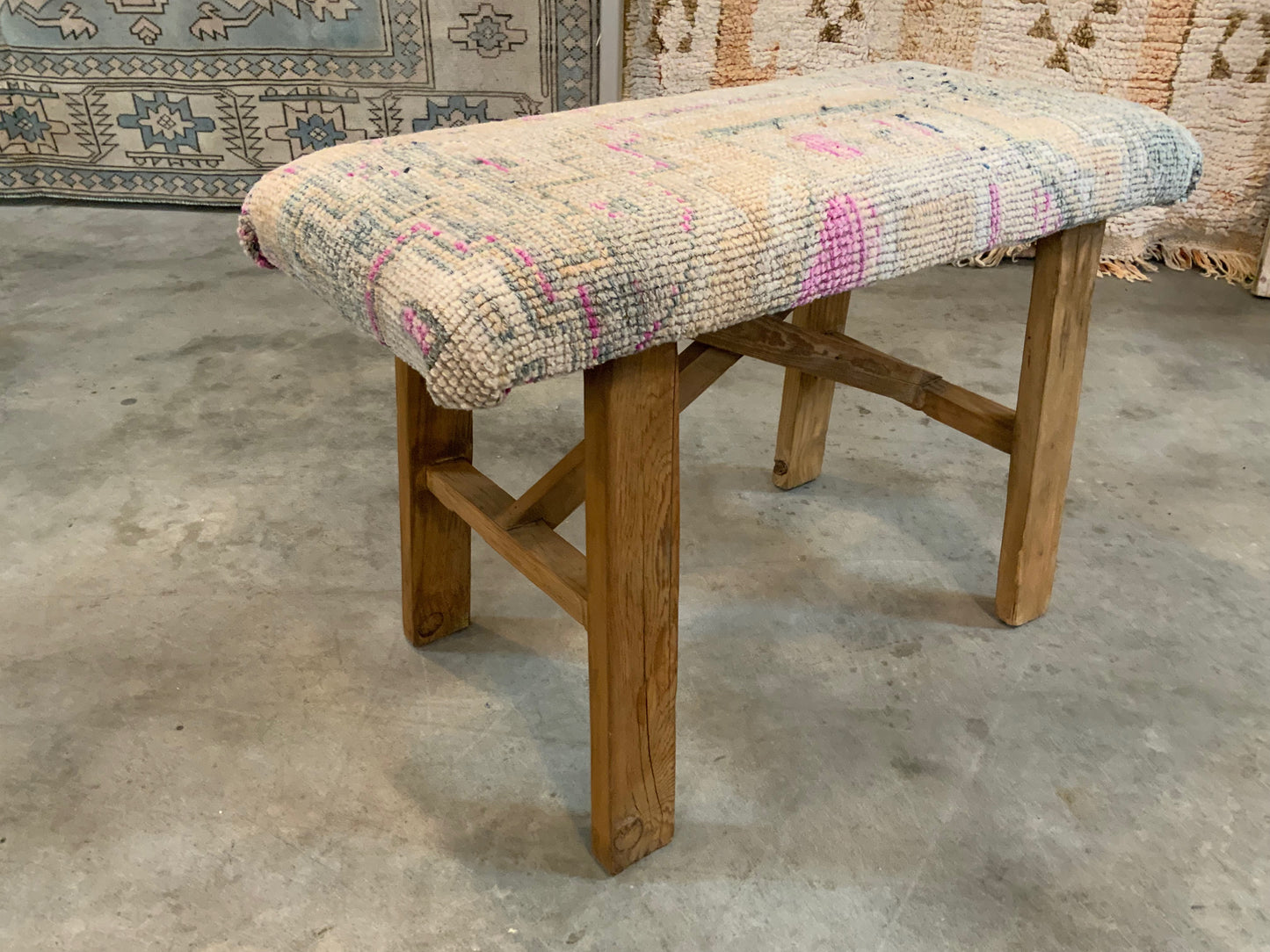 Med - Vintage Rug Upholstered Wood Bench