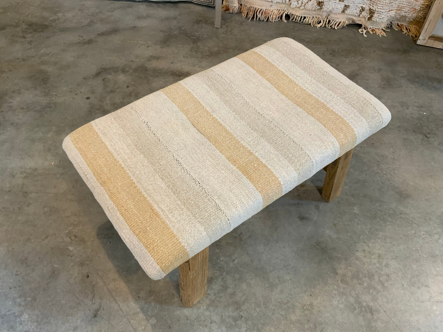 Handcrafted Vintage Rug Upholstered Ottoman - Elm Legs