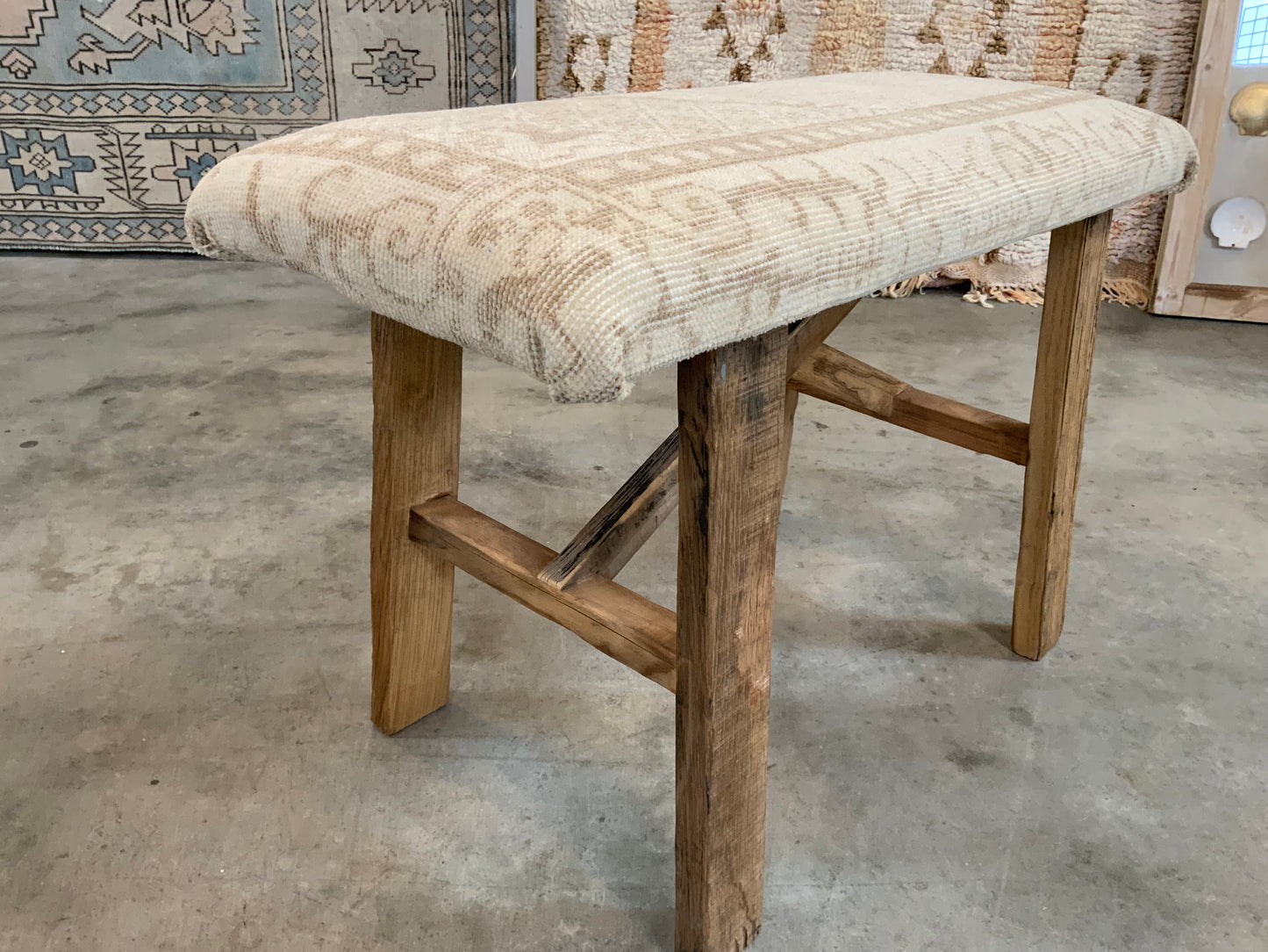 Med - Vintage Rug Upholstered Wood Bench