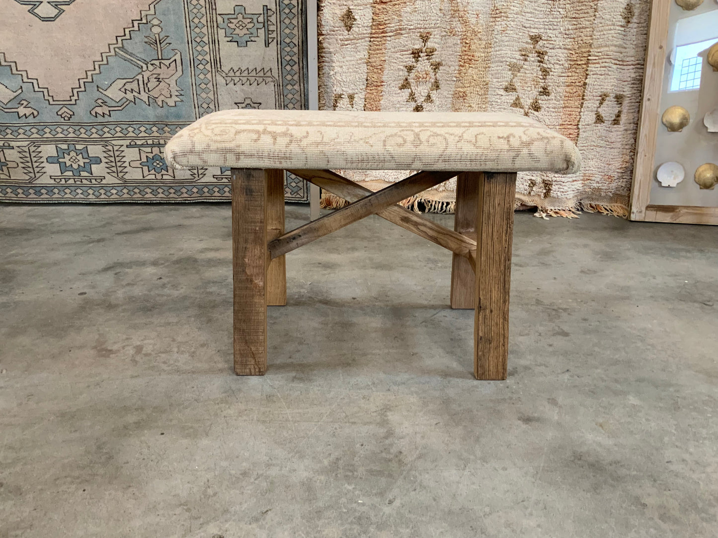 Med - Vintage Rug Upholstered Wood Bench