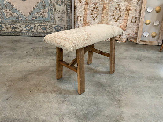 Med - Vintage Rug Upholstered Wood Bench