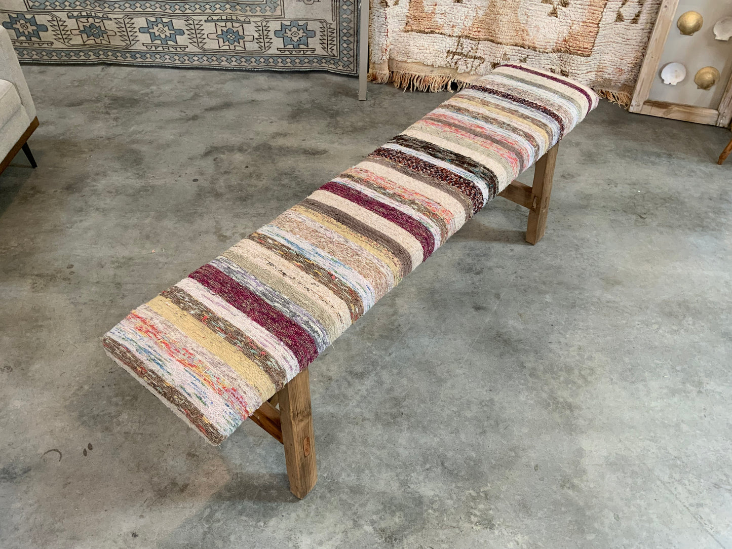 LG - Vintage Rug Upholstered Wood Bench