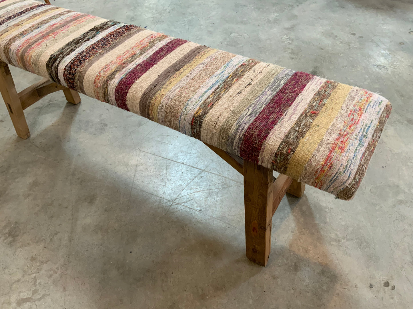 LG - Vintage Rug Upholstered Wood Bench