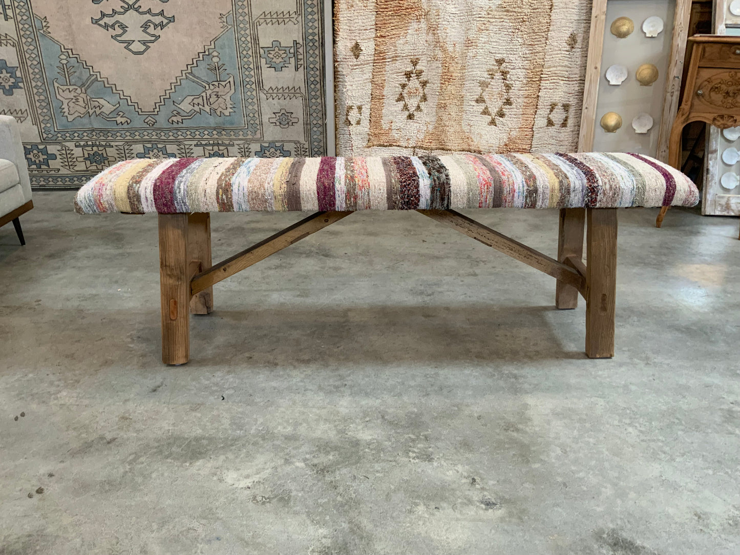 LG - Vintage Rug Upholstered Wood Bench