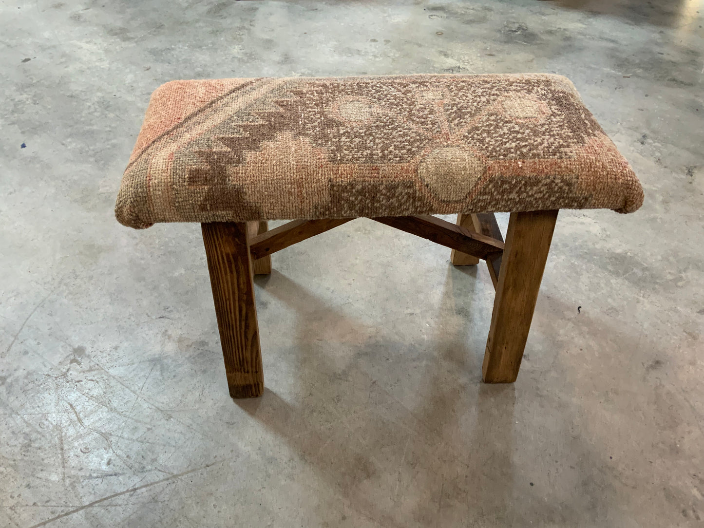Med - Vintage Rug Upholstered Wood Bench