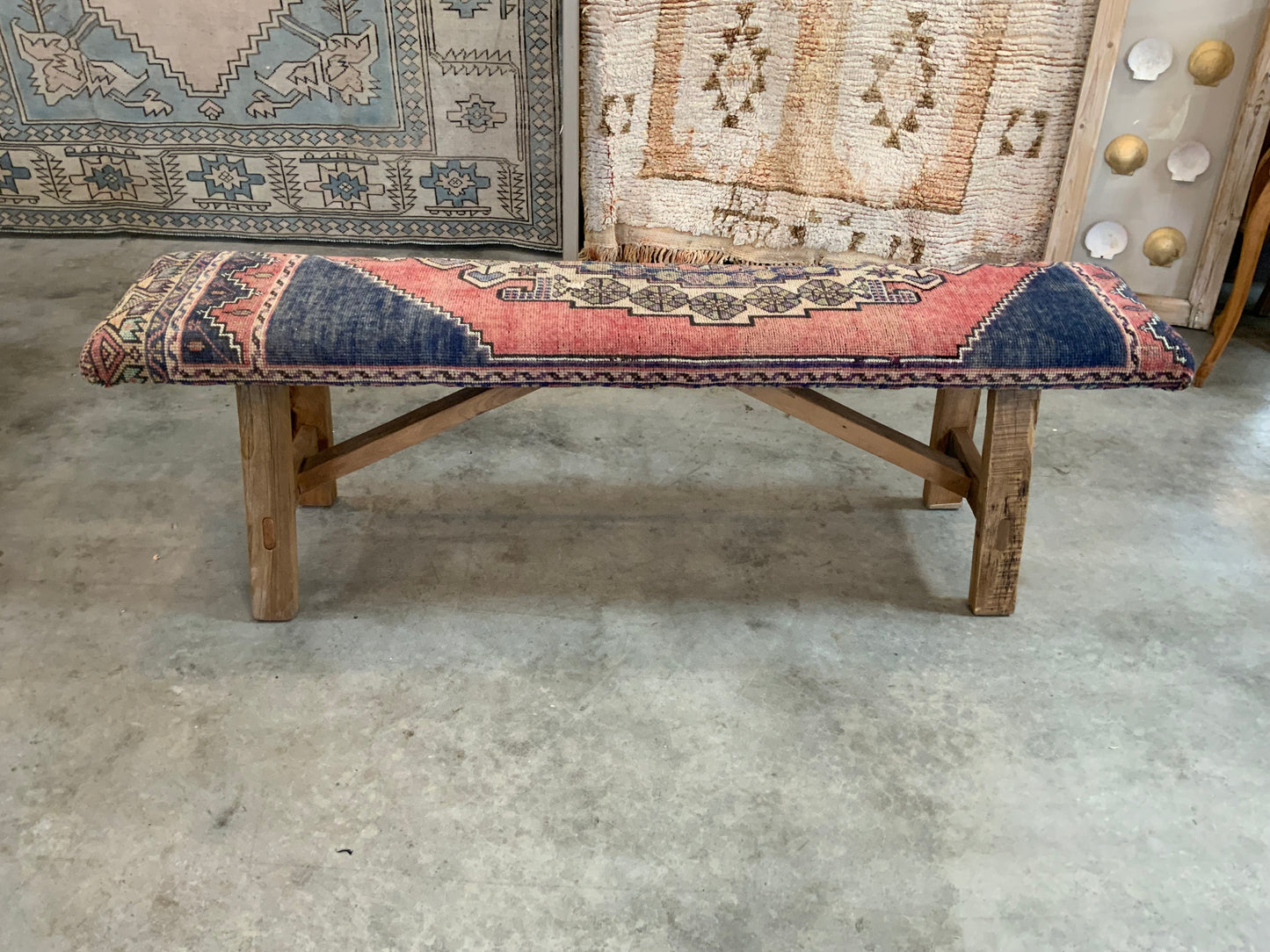 LG - Vintage Rug Upholstered Wood Bench - B
