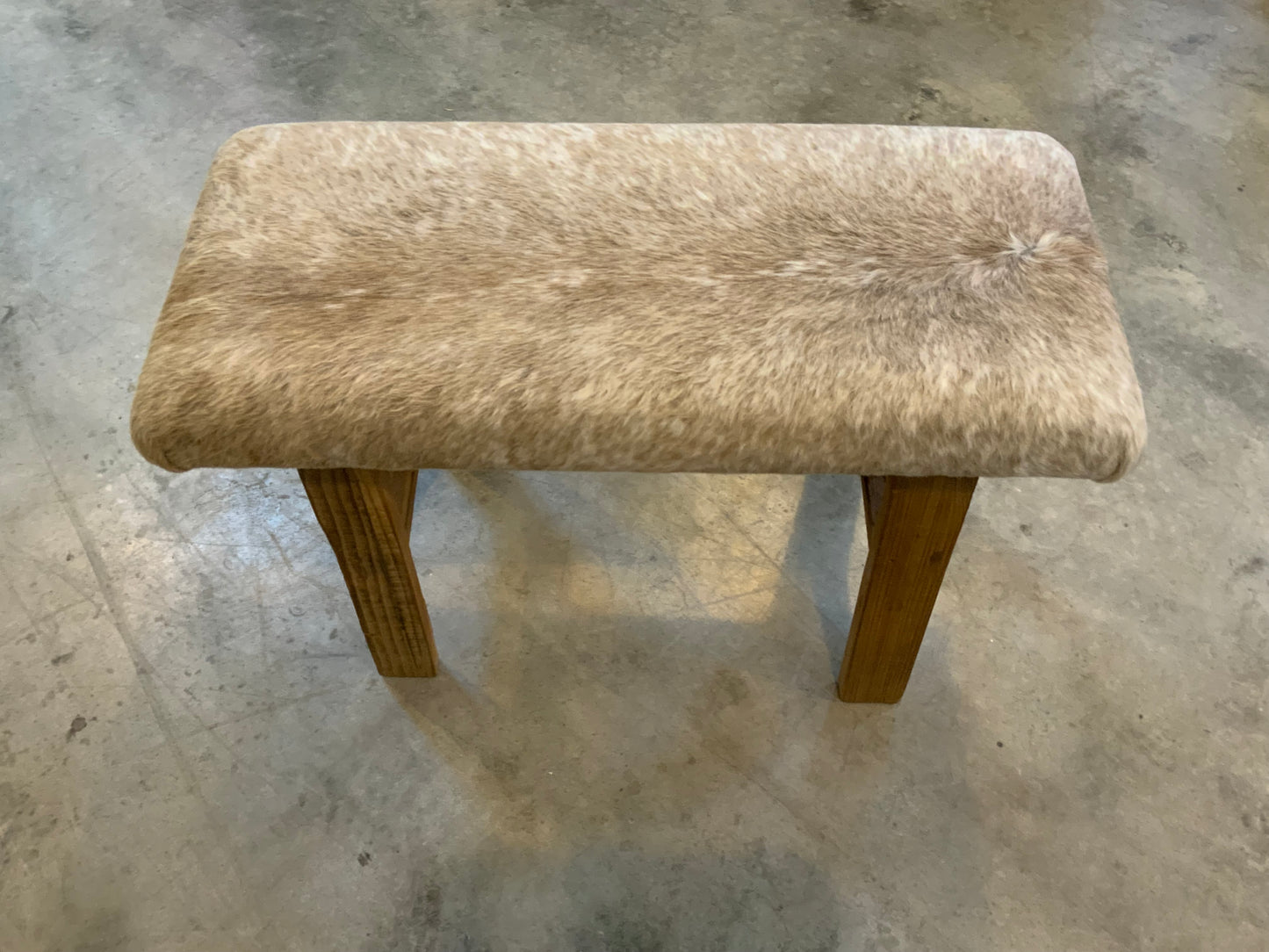 Med - Cow Hide Upholstered Wood Bench