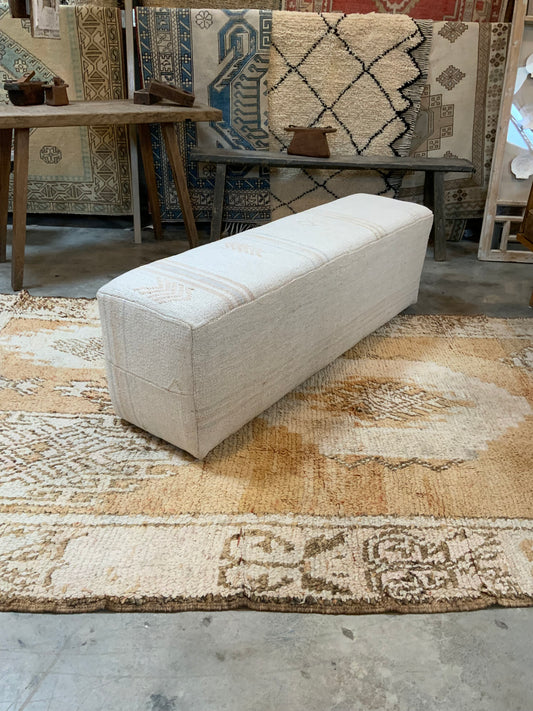 Handcrafted Vintage Hemp Upholstered 5’ Bench Ottoman A