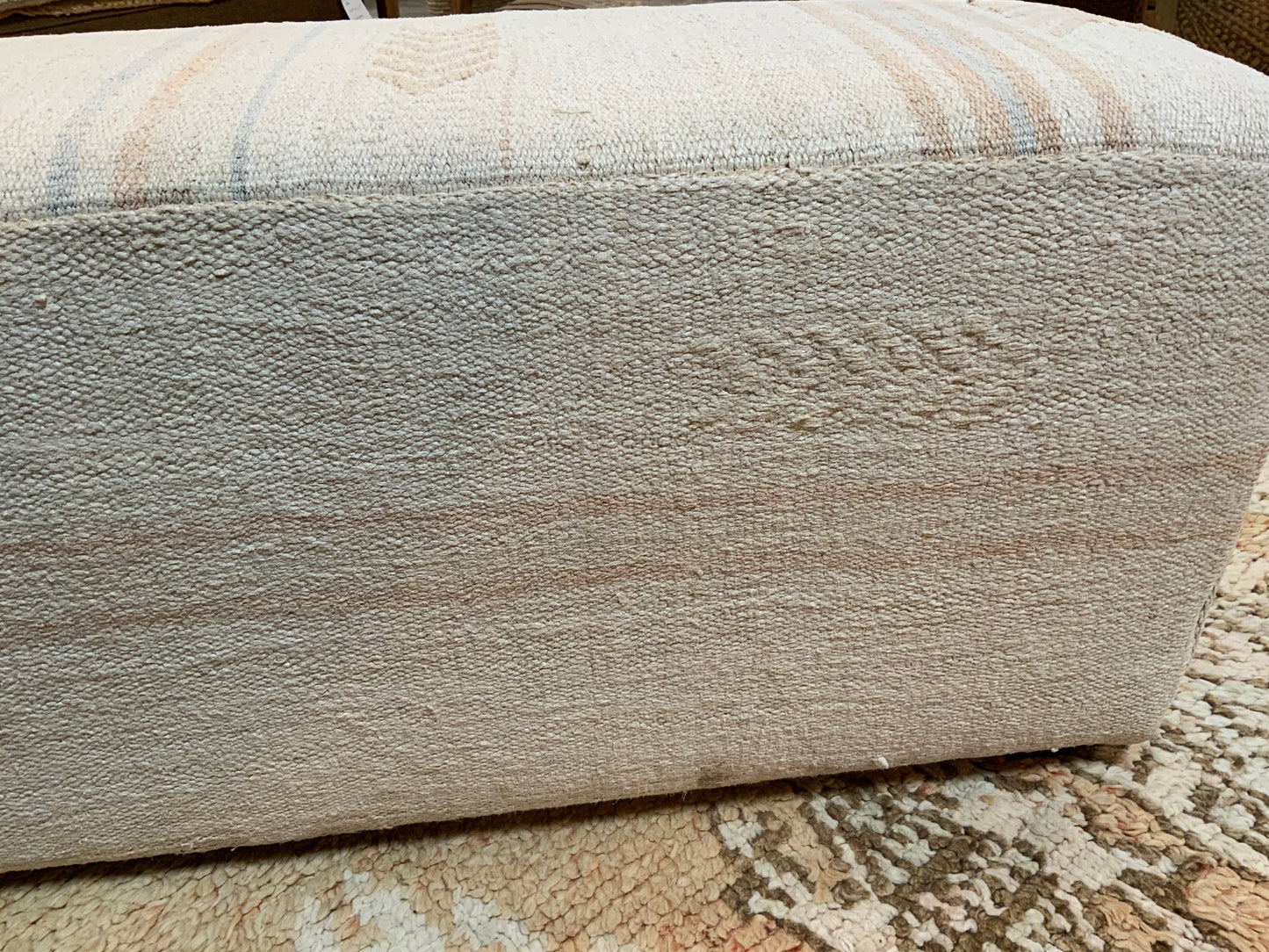 Handcrafted Vintage Hemp Upholstered 5’ Bench Ottoman A