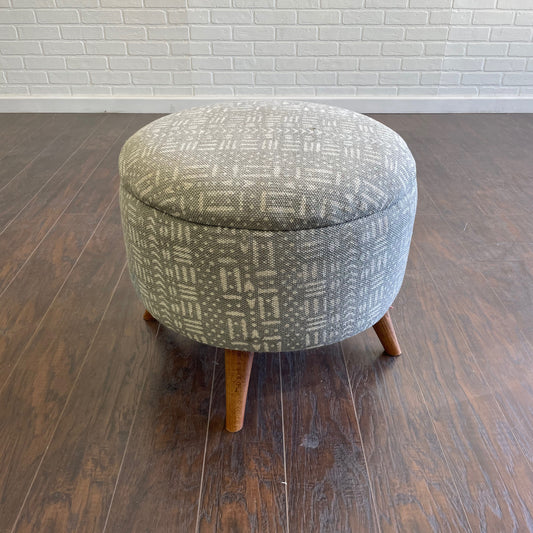 Round Turkish Upholstered Ottoman Mud Cloth - LG