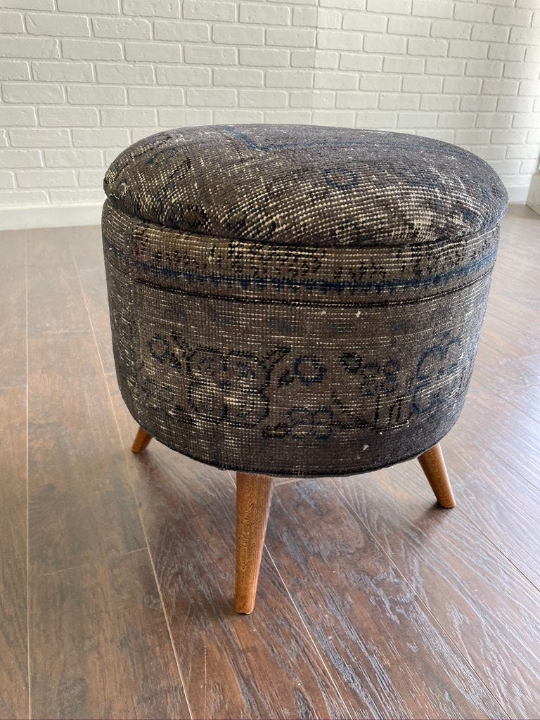 Round Turkish Upholstered Ottoman Mud Cloth - Med TOUS117