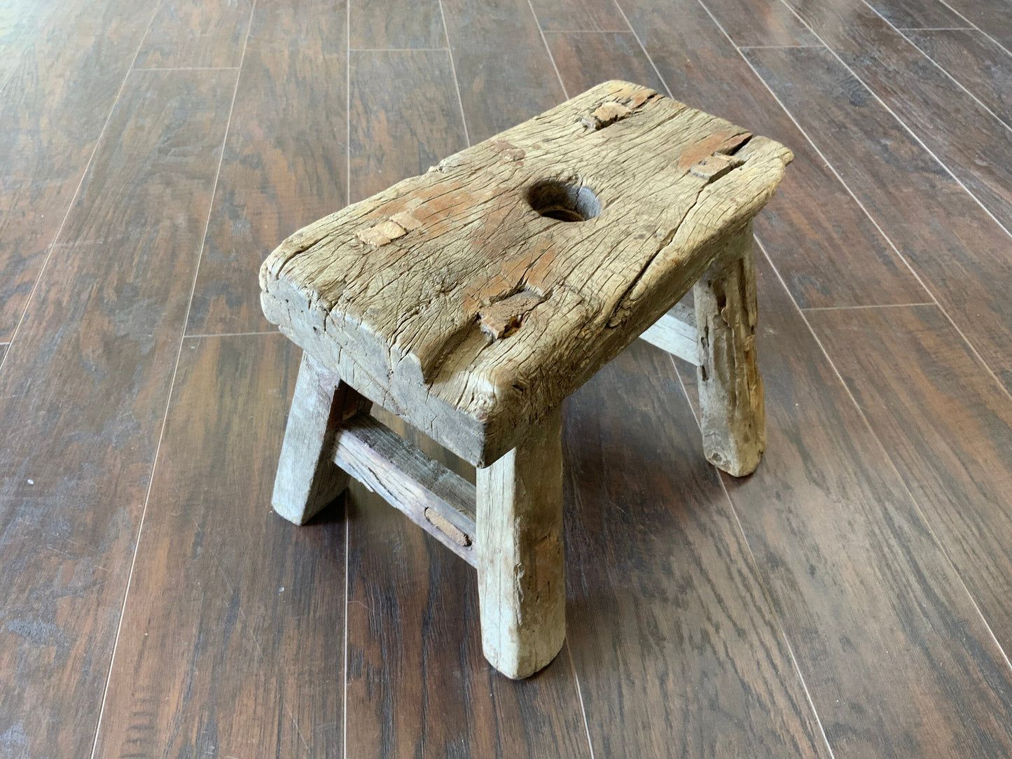 Vintage Reclaimed Elm Wood Mini Stool