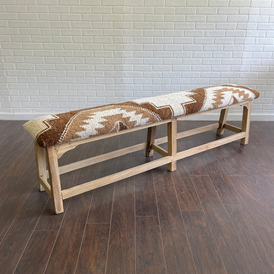 LG - Vintage Rug Upholstered Bleached Wood Bench