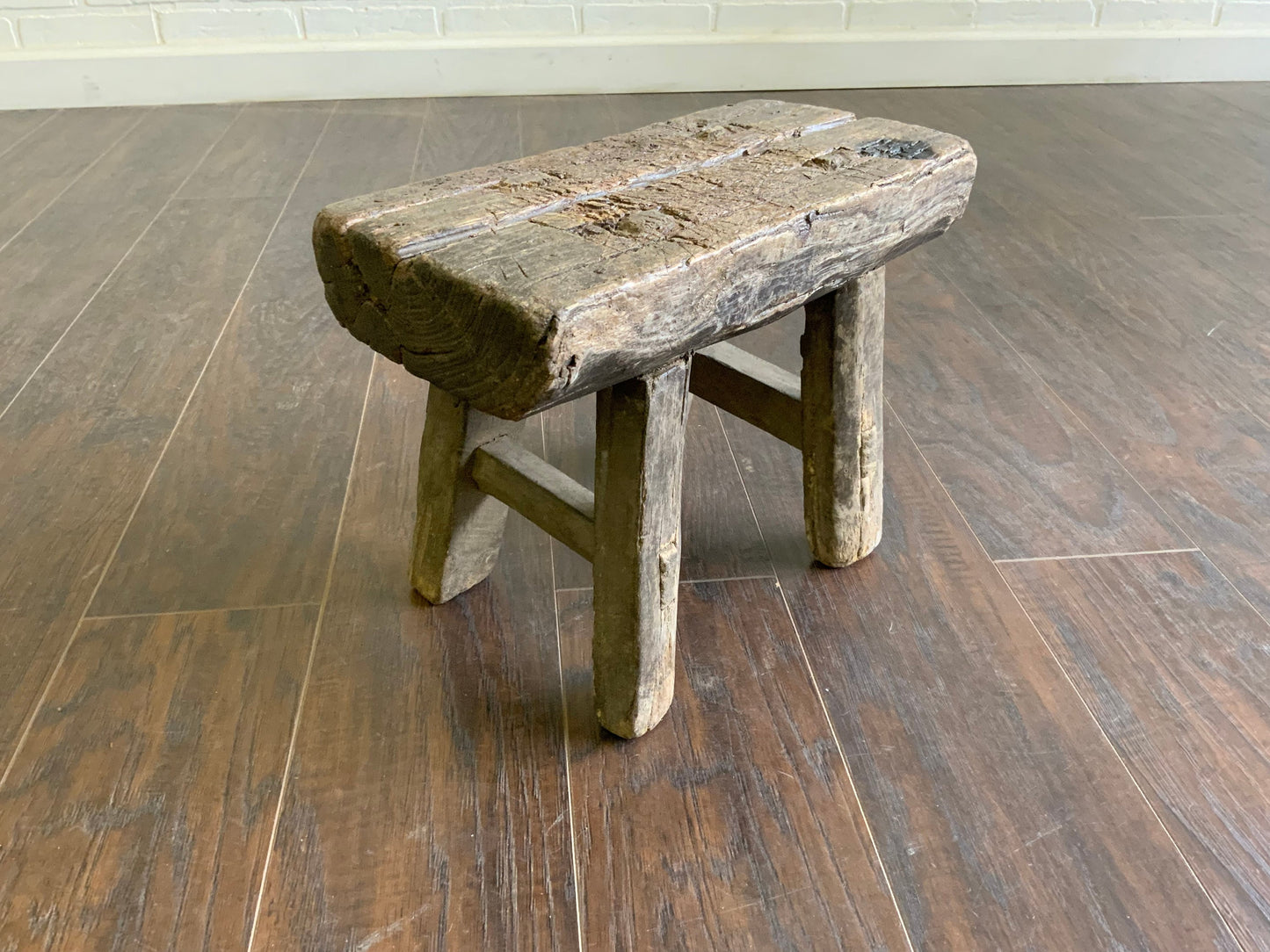 Vintage Reclaimed Elm Wood Mini Stool