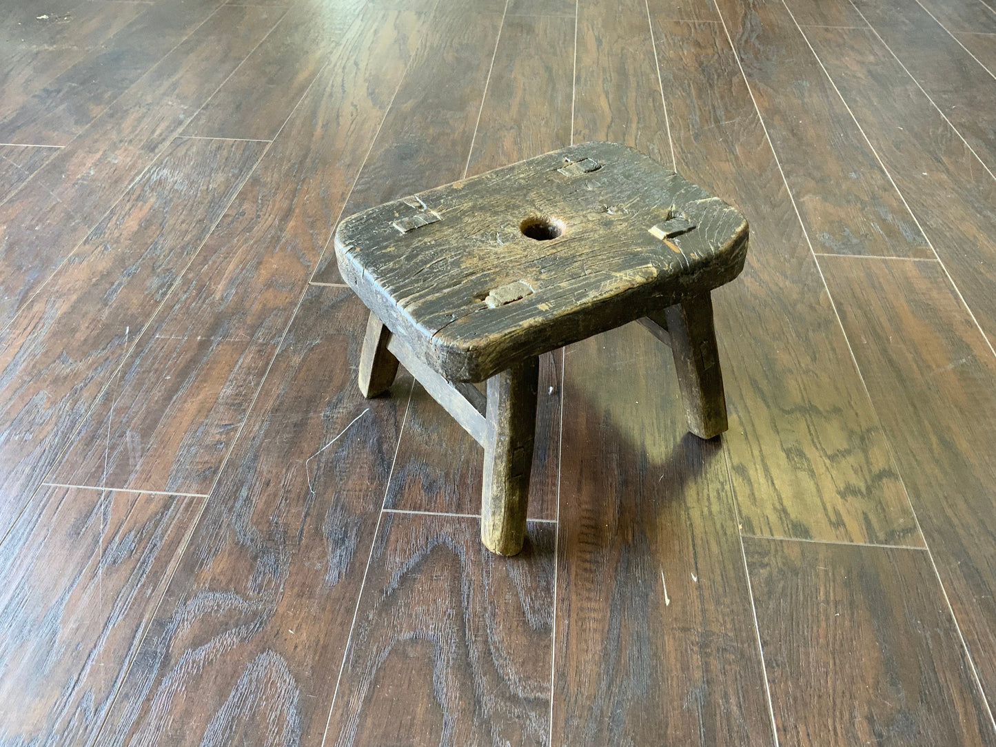 Vintage Reclaimed Elm Wood Mini Stool
