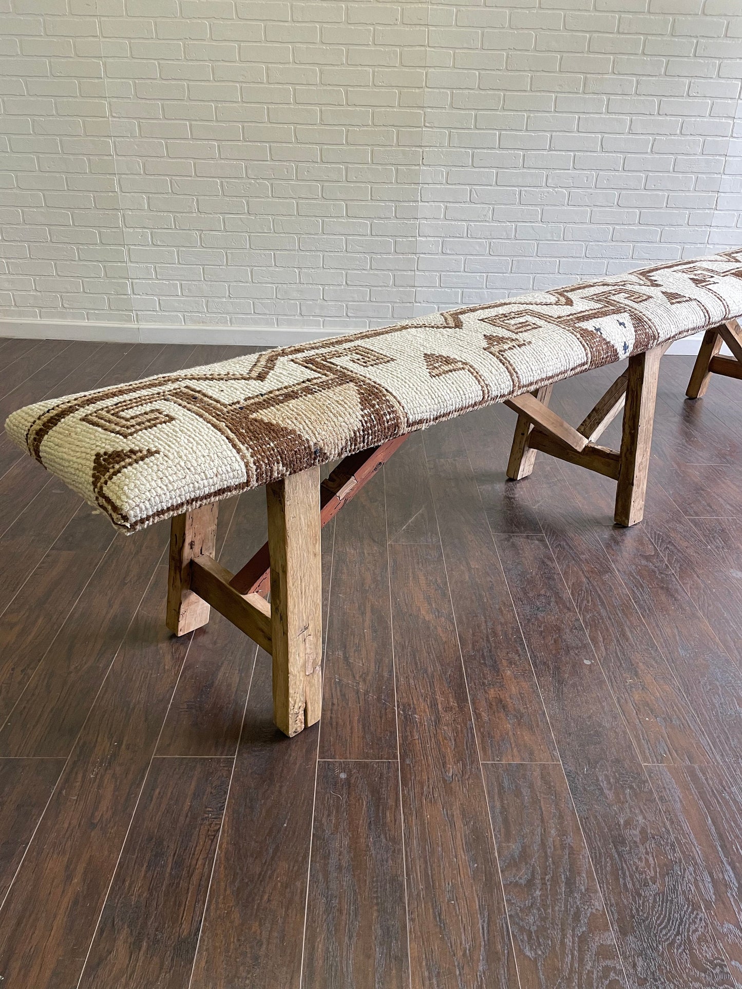 XL - Vintage Rug Upholstered Wood Bench
