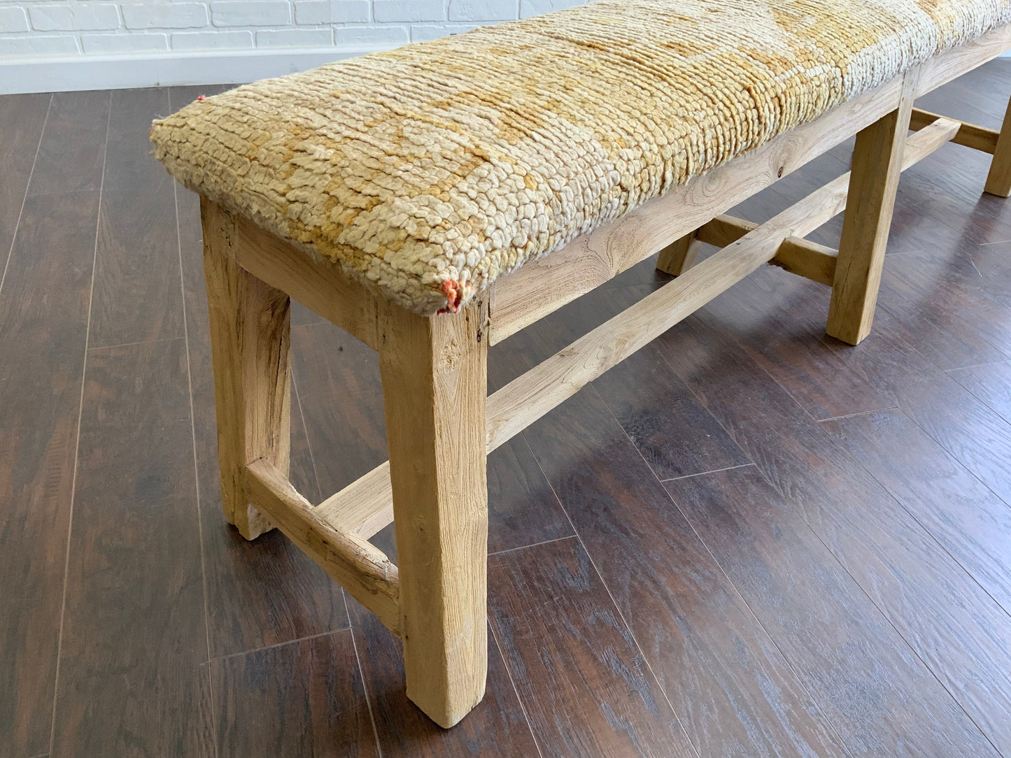 LG - Vintage Rug Upholstered Bleached Wood Bench