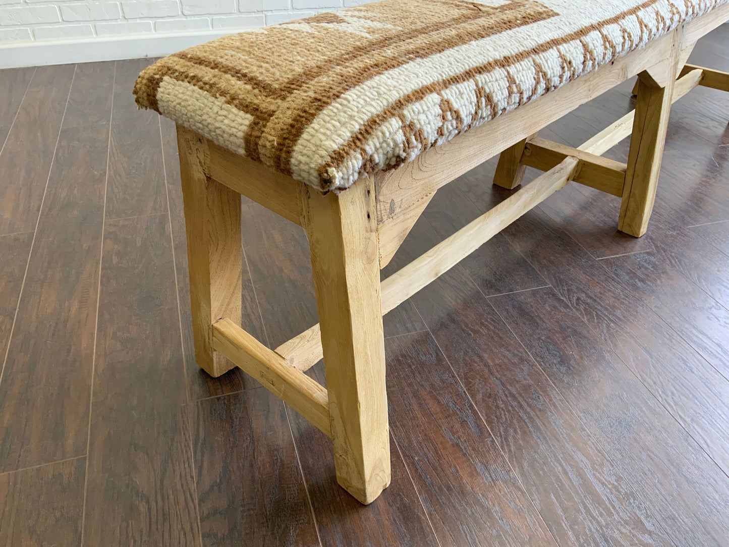 LG - Vintage Rug Upholstered Bleached Wood Bench