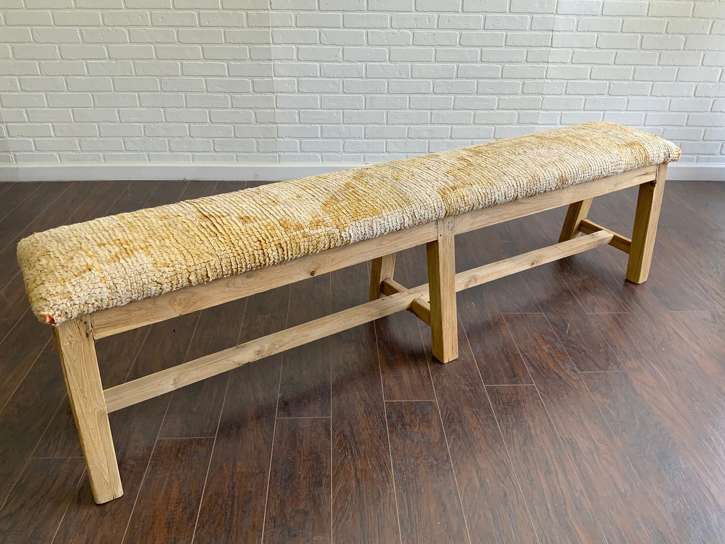 LG - Vintage Rug Upholstered Bleached Wood Bench