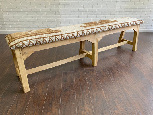LG - Vintage Rug Upholstered Bleached Wood Bench