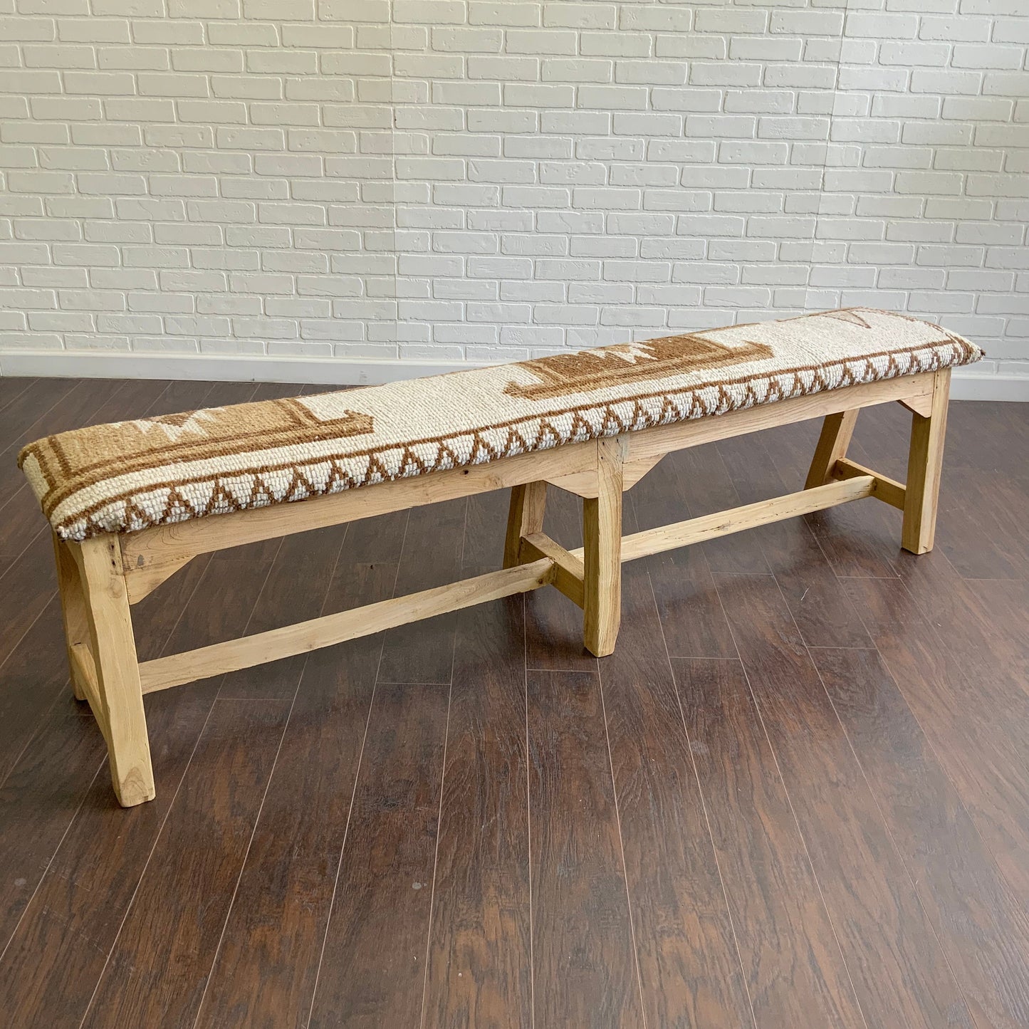 LG - Vintage Rug Upholstered Bleached Wood Bench