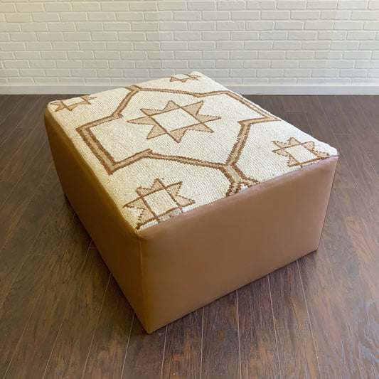 Handcrafted Vintage Rug Upholstered Ottoman