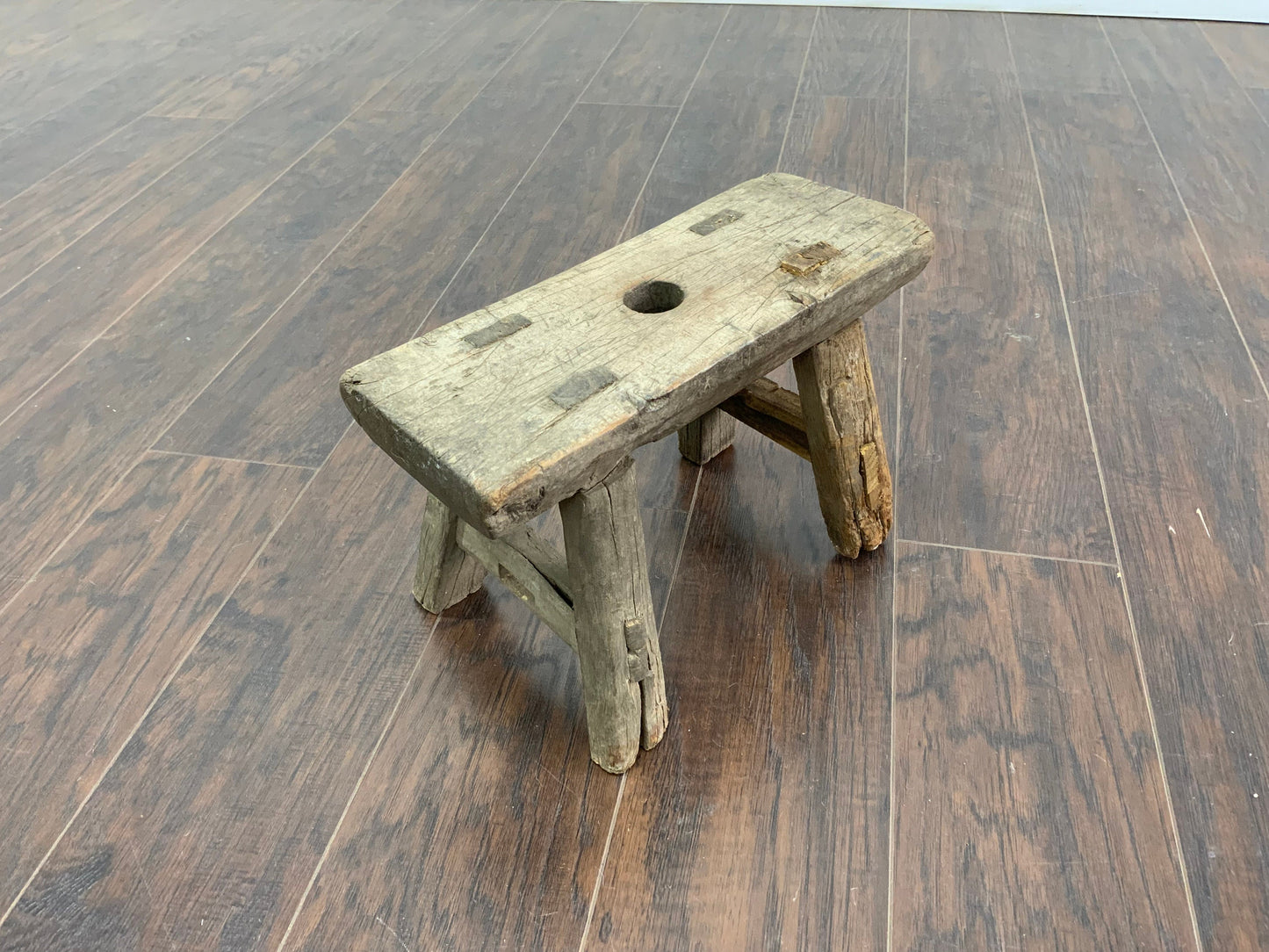 Vintage Reclaimed Elm Wood Mini Stool