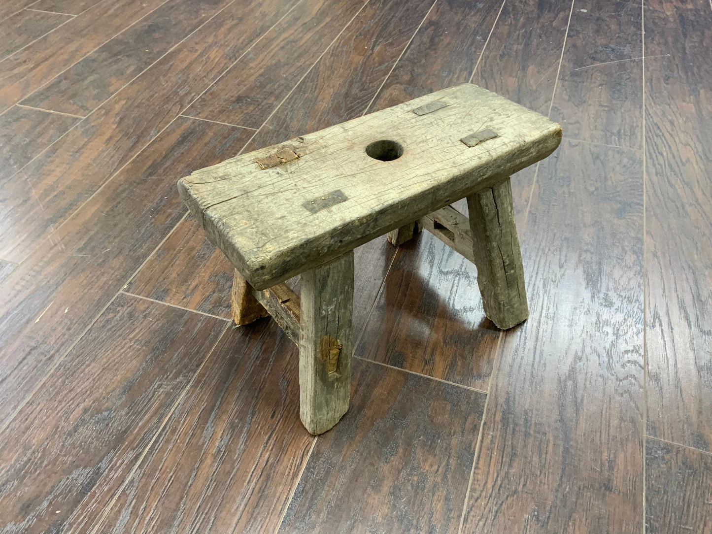 Vintage Reclaimed Elm Wood Mini Stool