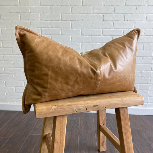 Leather Lumbar Pillow - Cognac - 14” x 26”